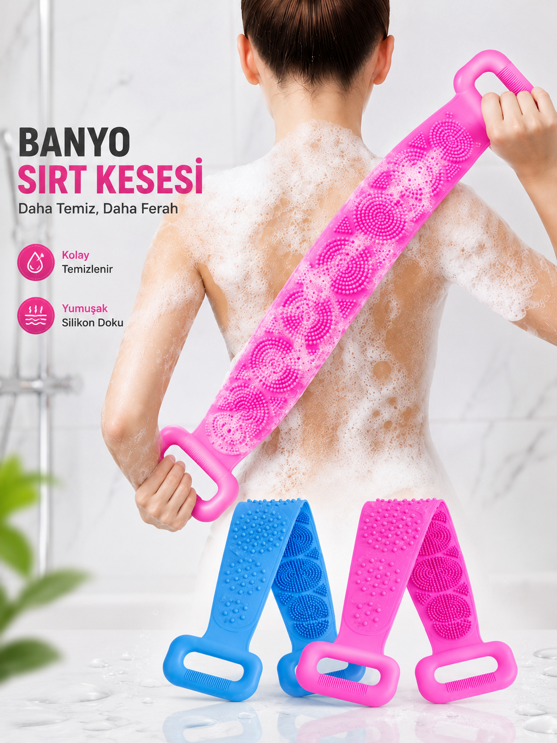 Çift Taraflı Silikon Banyo Sırt Kesesi