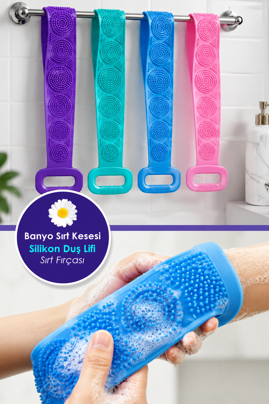 Çift Taraflı Silikon Banyo Sırt Kesesi